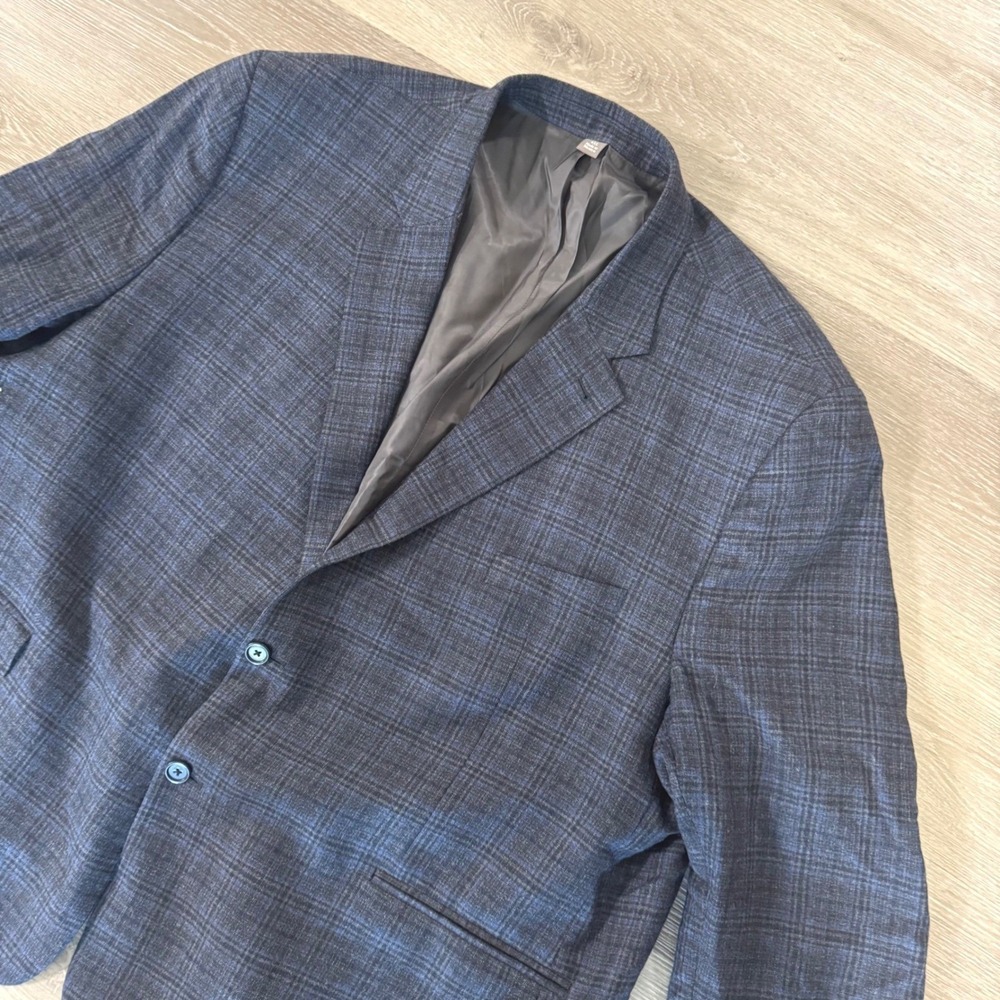 Oak Hill Premium Blazer Mens 4XL Blue Plaid 100% Wool‎ Two Button Sport Coat